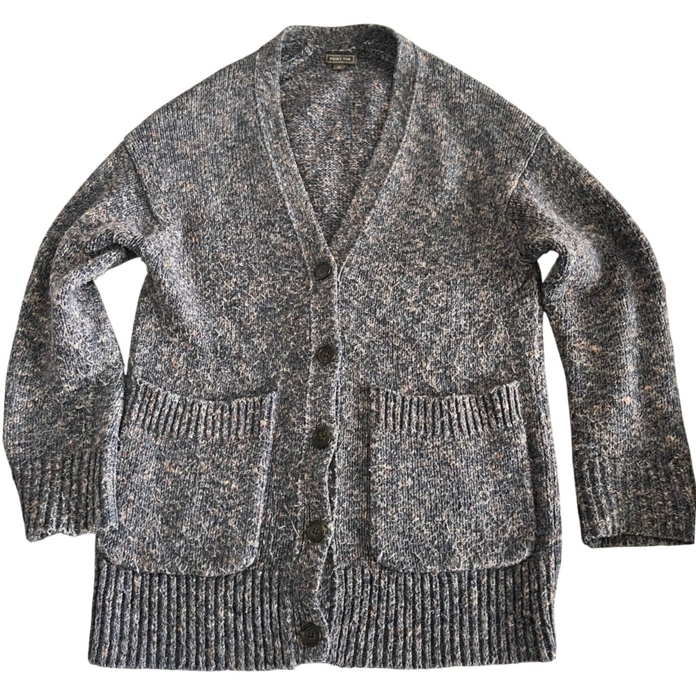 Point Sur Chunky Speckled Knit Cardigan Sweater Gray‎ Blue Pink Pockets Size M
